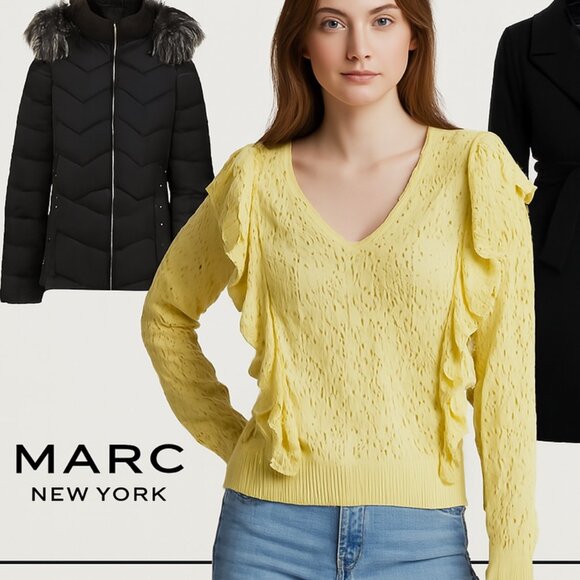 Marc New York Yellow Ruffle Knit Sweater size M - Picture 1 of 10